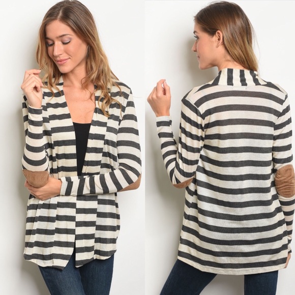 NWT Women’s Open front stripe cardigan knit top - Picture 2 of 4